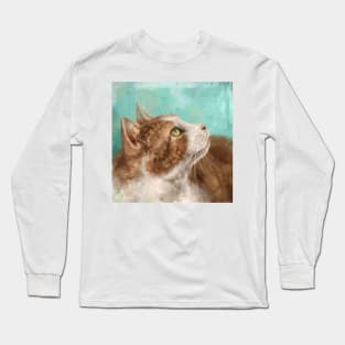 Painting of a White and Orange Cat Looking to the Side Long Sleeve T-Shirt